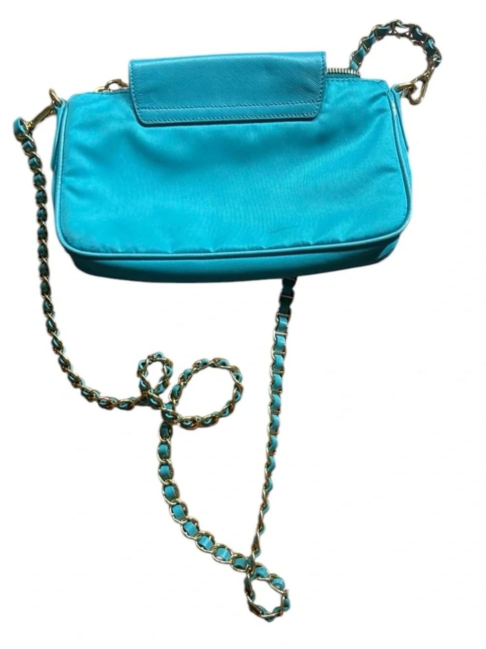 Prada Saffiano-Trimmed Tessuto Nylon Crossbody Bag Teal Gold